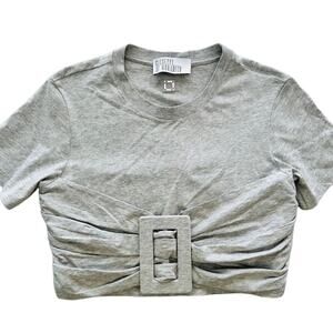 GIUSEPPE DI MORABITO Cropped T-shirt Grey Buckle Size XS Short Sleeve Cotton